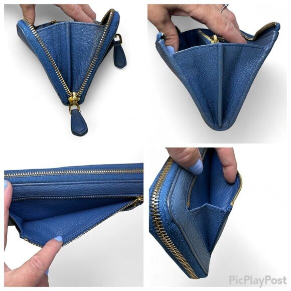 PRADA Saffiano Leather Long L Zipper Wallet, Blue - Picture 7 of 16